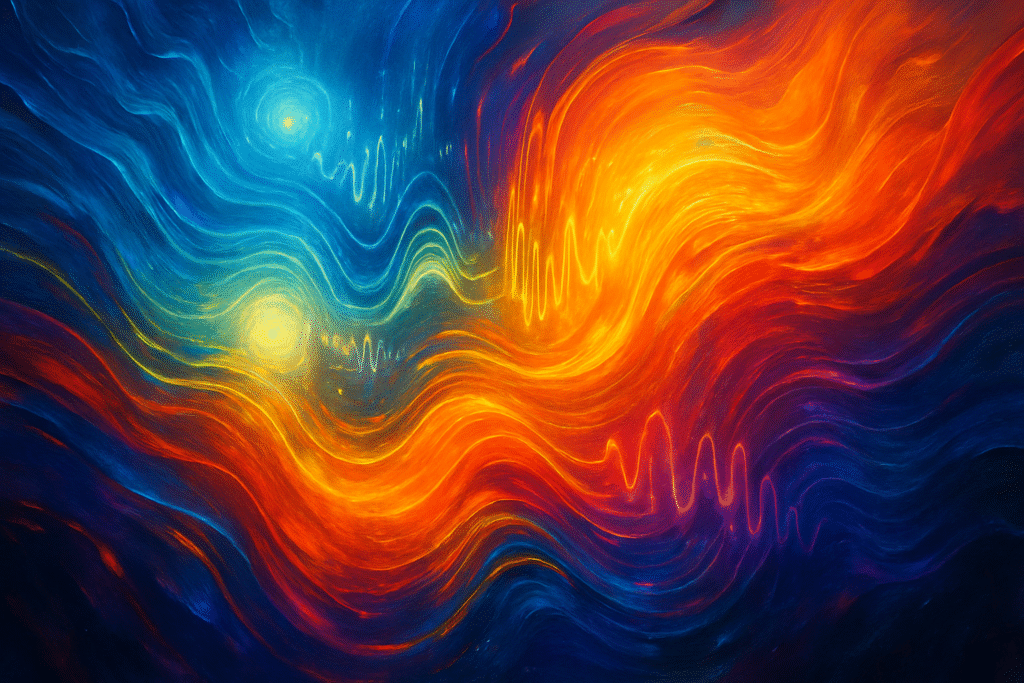 Mia ai generation abstract1 Abstract digital painting with vibrant color waves and translucent sound vibrations inspired by synesthesia.