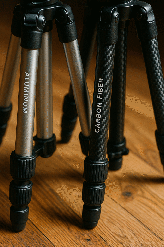 Aluminum and carbon fiber tripods compared side by side